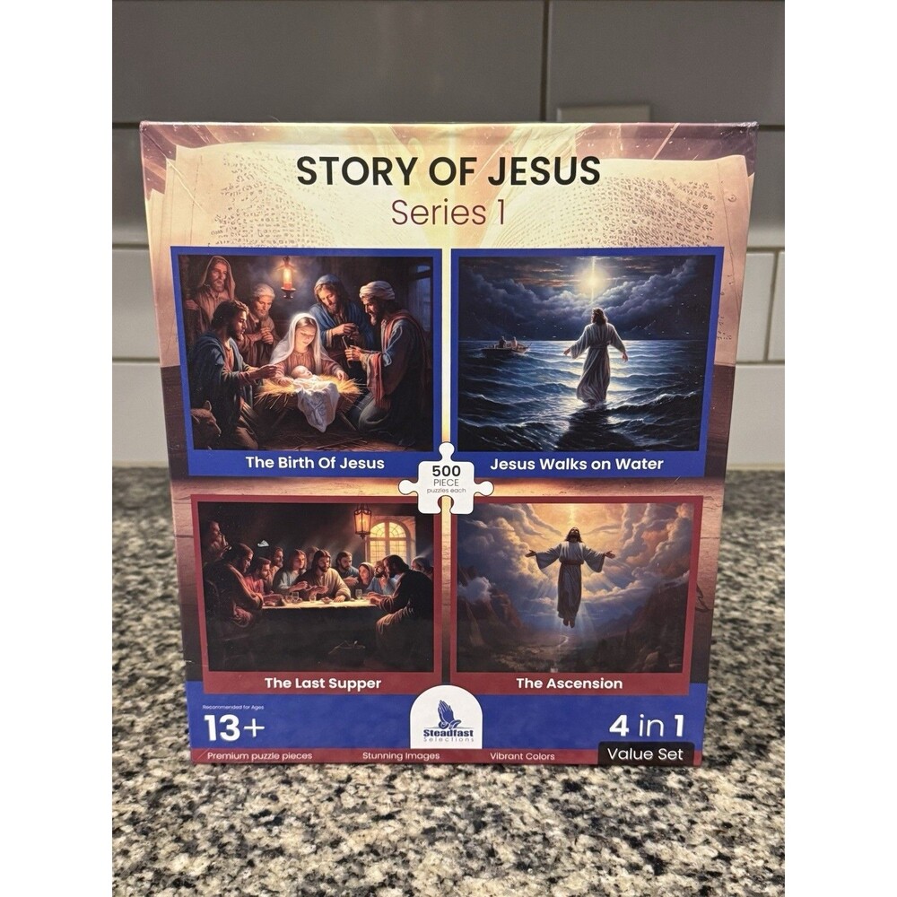 Christian Puzzles for Adults 500 Pieces - 4-in-1 Bible "Story of Jesus" Jigsaws
